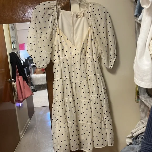 Altard State, white mini dress with black polka dots, size Medium, worn once. - Picture 2 of 3